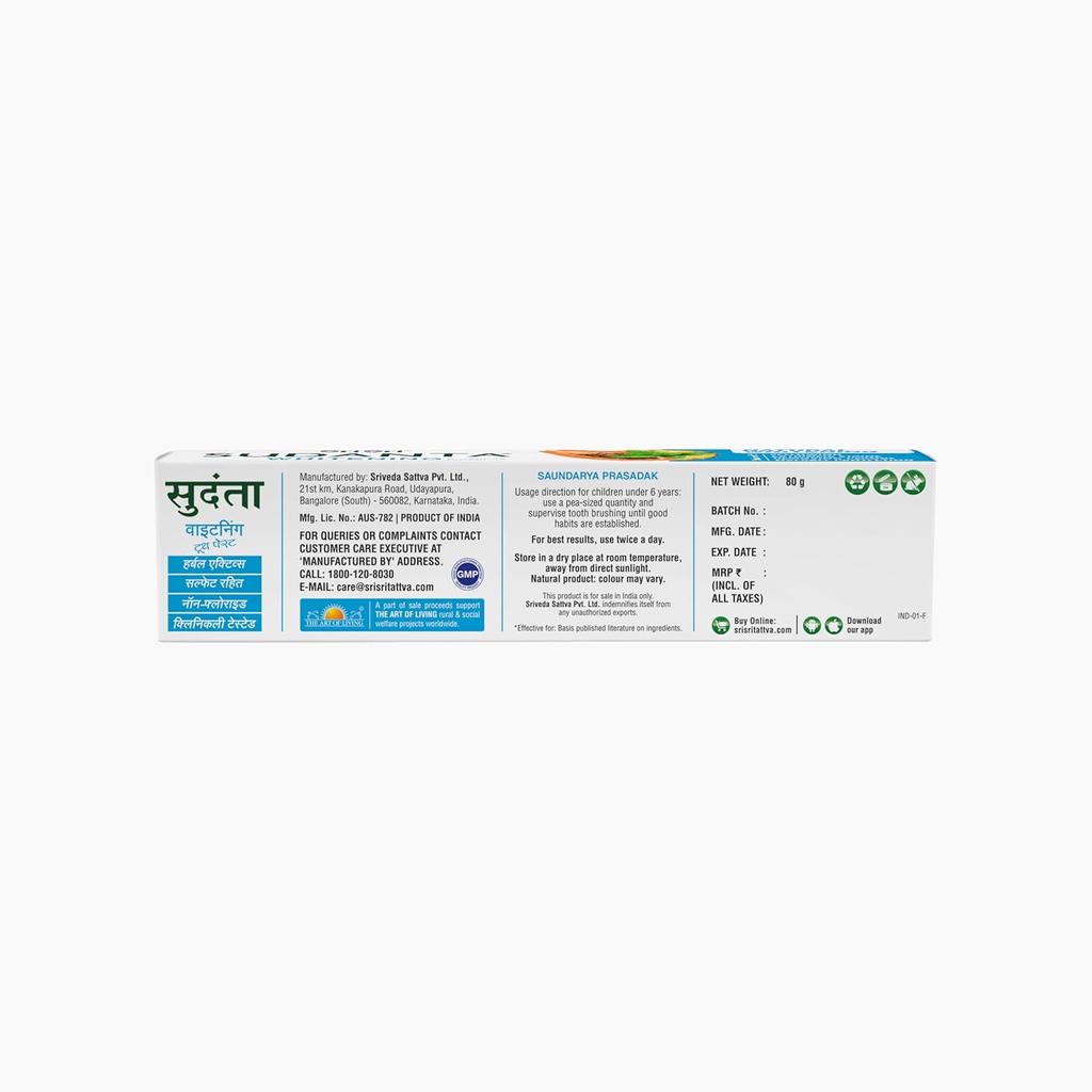 Sri Sri Tattva Sudanta Whitening Toothpaste 80 gm X Pack Of 3 | Herbal Oral Care For Brighter Smile