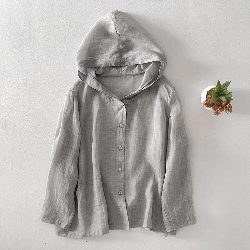 Тонкая льняная толстовка с капюшоном для женщин больших размеров, летняя модная, шикарная, элегантная, свободная, повседневная, для отдыха, с защитой от солнца, с кондиционером