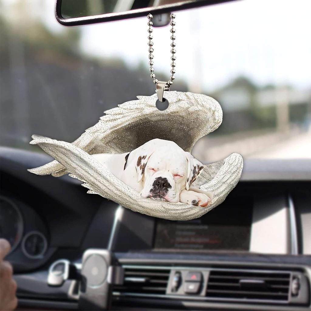 Cute Acrylic Car Mirror Pendant With Angel Wings Perfect For Dog Lovers Gifts