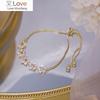 Korea Fashion Jewelry 14K Real Gold Plating Copper Inlaid AAA Zircon Bracelet Flower Stretch Adjustable Women Bracelet