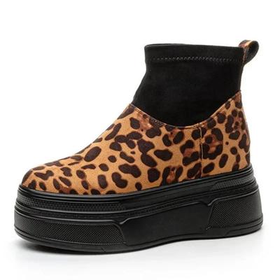 Модные весенние трикотажные ботинки из микрофибры 8,5 см, кожаные ботильоны до колена, осенние женские туфли на платформе и танкетке 2025 г.