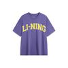 Li Ning Sports Fashion Series American Retro с круглым вырезом, повседневная спортивная футболка с коротким рукавом и надписью, унисекс, топы темно-синего фиолетового цвета AHSU653-8