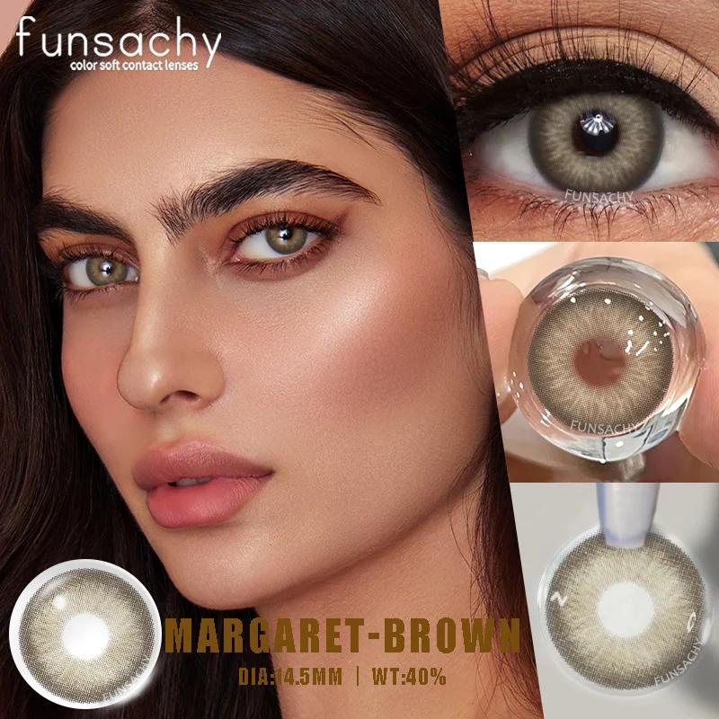 FUNSACHY 2pcs Colored Contact Lenses for Eyes Brown Color Makeup Contacts Lens Fashion Beautiful Cosmetic Gray Pupil Yearly Use