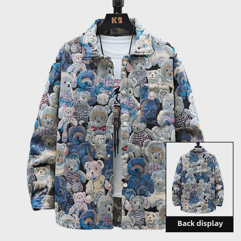 Мужская джинсовая куртка свободного кроя с рукавом три четверти — свободный крой, модный и прочный жаккардовый дизайн.