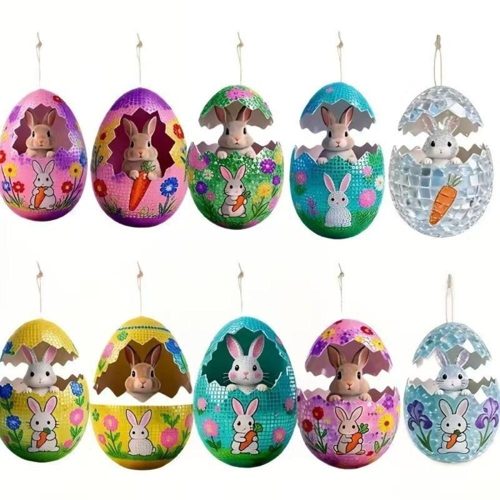 Creative 2D Easter Egg Decoration DIY Cartoon Bunny Decor Lanyard Wooden Party Rabbit Easter Egg Pendant Easter Party