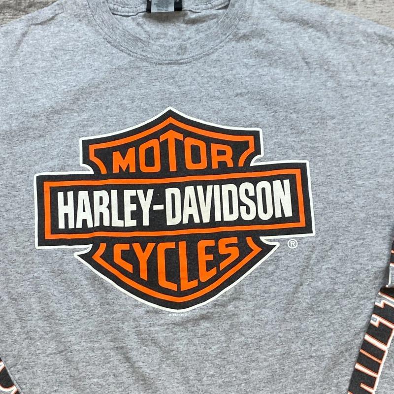 Новая футболка Harley-Davidson серого цвета из конопли с длинным рукавом, классический оранжево-черный логотип-щит, двойной рукав, буквенная печать
