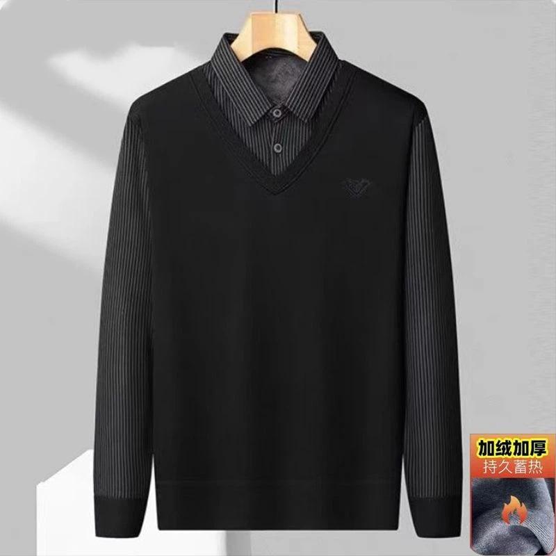 Мужской свитер Мужской зимний с плюшем утолщенный цельный бархатный вязаный деловой теплый свитер под две части