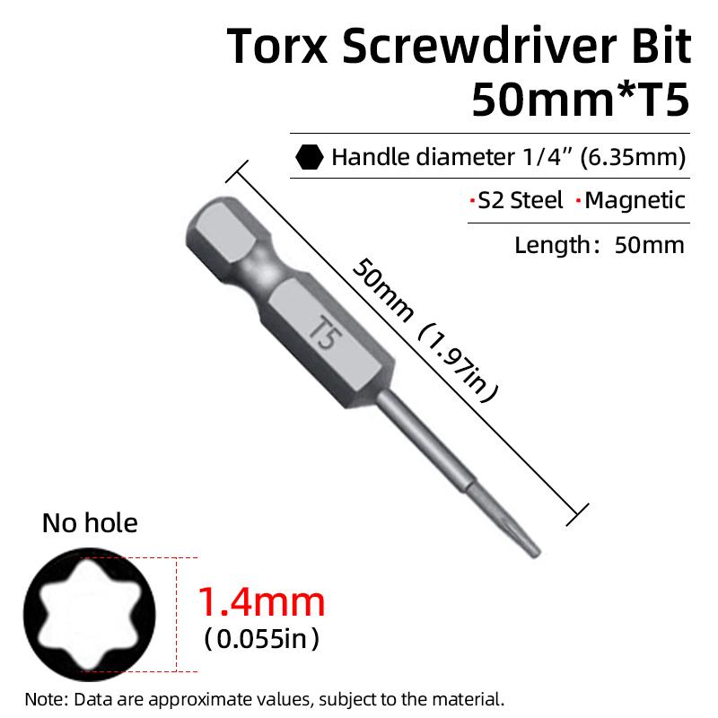 Бита Torx 50 мм Магнитная S2 Сталь 1/4'' Шестигранный хвостовик Полое отверстие Безопасные биты T5-T40 Электрическая дрель-шуруповерт Ручной инструмент