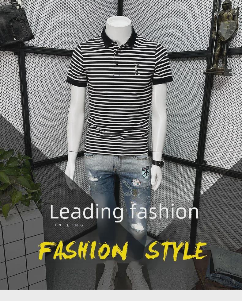 Мужская рубашка-поло в полоску высшего качества — облегающий крой, универсальная мода на лето 2022 года