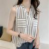 Женская рубашка с v-образным вырезом и принтом в полоску, новая модная блузка без рукавов, модная женская повседневная блузка, топы
