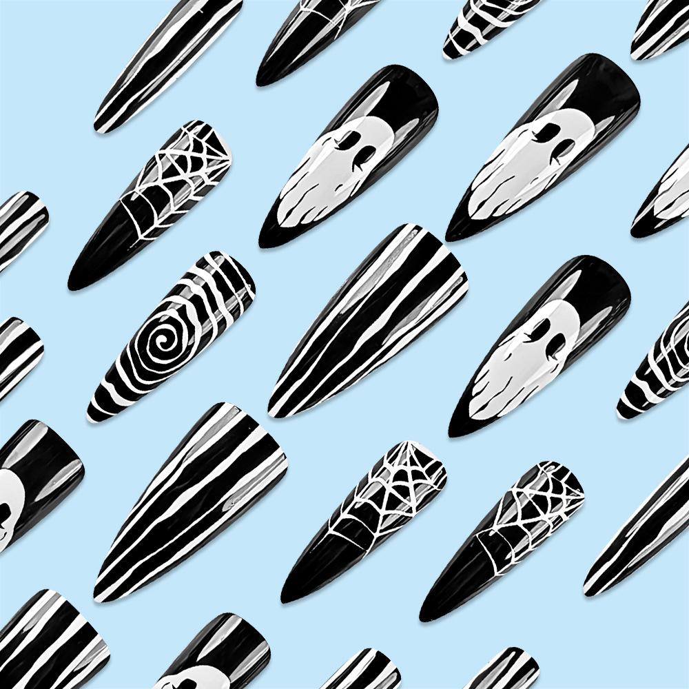 Хиты продаж Таблетки для нейл-арта «Капля воды», Полосатая паутина Патчи для накладных ногтей Оптом, Хэллоуин Гримаса Ношение ногтей