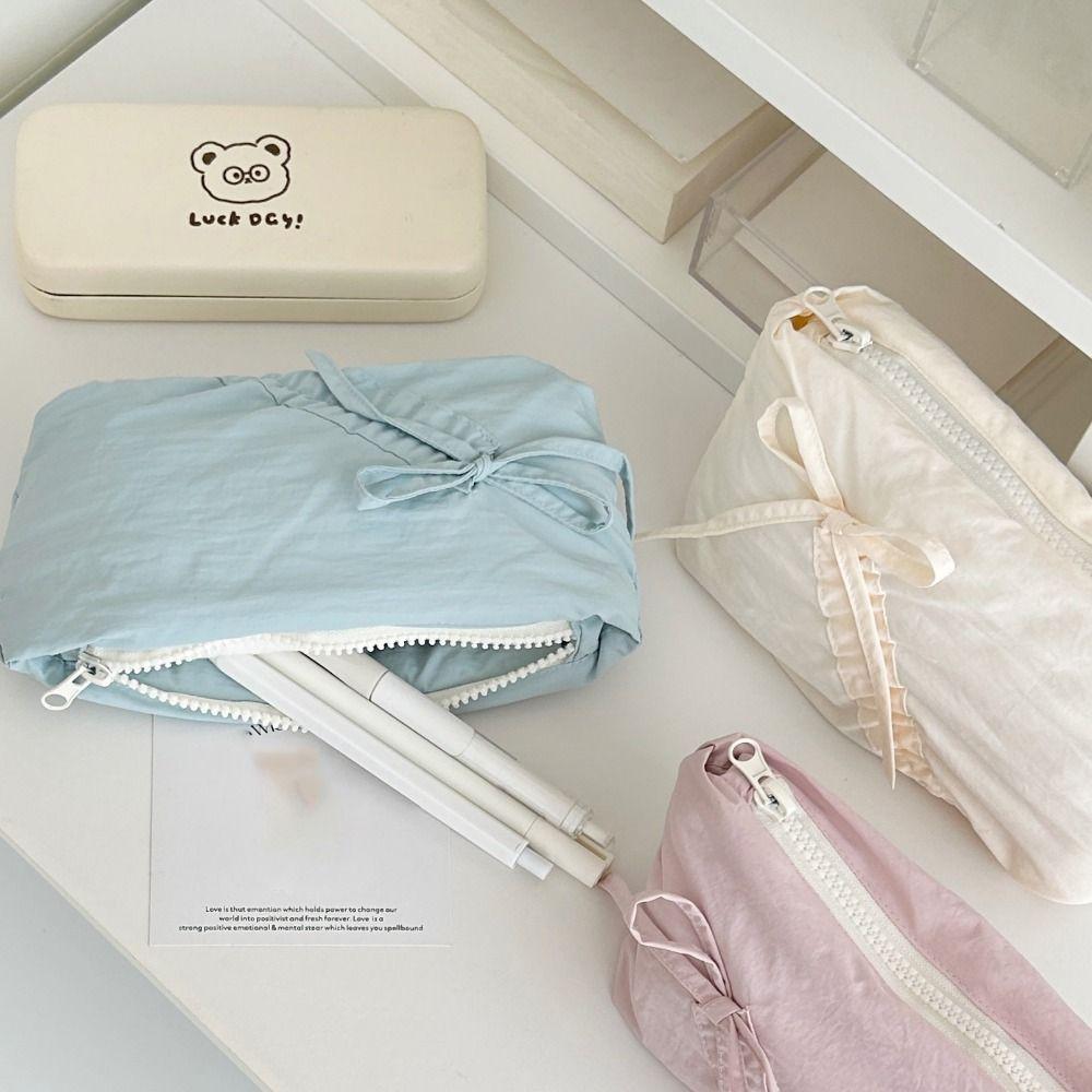 Bow Large Capacity Pen Case Draw Rope Makeup Lipstick Bag Creative Stationery Storage Bag Students