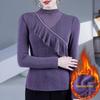 2024 Women's Winter High Neck Ruffled Mesh Fleece Slim Fit Long Sleeve Base Layer Top