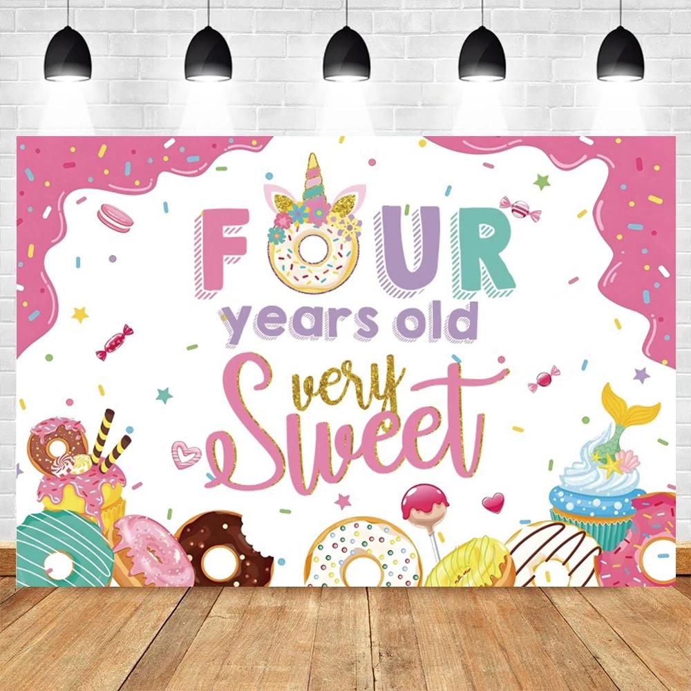Newborn Baby First Birthday Backdrop Ice Cream Donuts Paper Cupcake Lollipop Sweet Cake Smash Baby Shower Party Photo Background