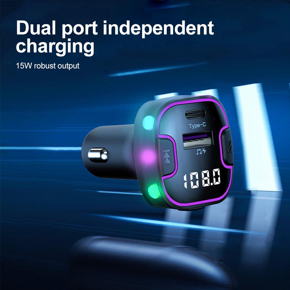 Автомобильный громкоговоритель Bluetooth 5.3 FM-передатчик Автомобильный комплект MP3-модулятор плеер громкоговоритель аудиоприемник с кабелем быстрой зарядки 5 в 1