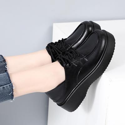 Кожаная женская обувь весна и осень платформа маффин повседневная обувь на шнуровке низкий верх одинарная обувь маленькие кожаные туфли