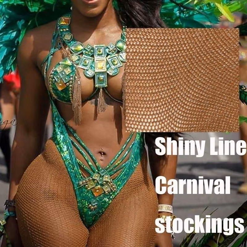 Extra Large Skin Tone V Cut Carnival Glitter Jacquard Opaque Thin Fishnet Seamless Breathable Stockings Women Sexy Sparkly