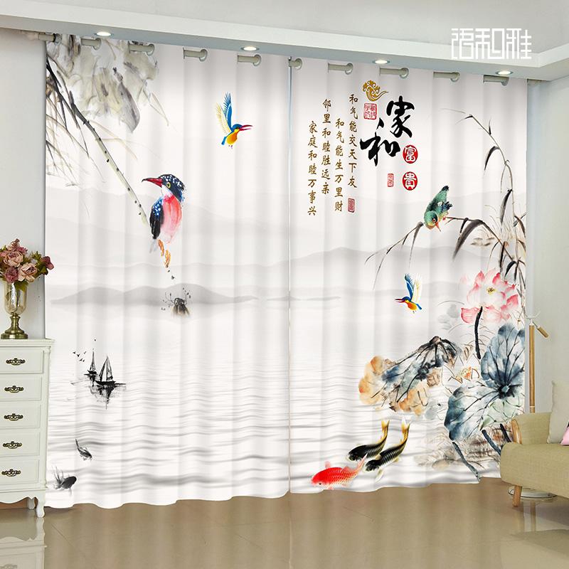 Элегантная роскошная комната в китайском стиле, декоративный рисунок в виде пейзажа, принт, гостиная, кабинет, спальня, ставни, жалюзи, 2 панели