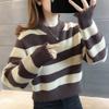 Европейская станция осень и зима новый универсальный ленивый трикотажный свитер с круглым вырезом, в стиле ретро, с длинным рукавом, полосатый, контрастного цвета, пуловер