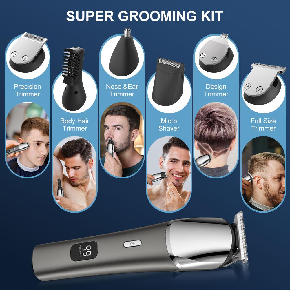 6-in-1 Electric Grooming Kit for Men Metal Body Clipper with Shaver Nose Hair Trimmer Multi-Function Tools
