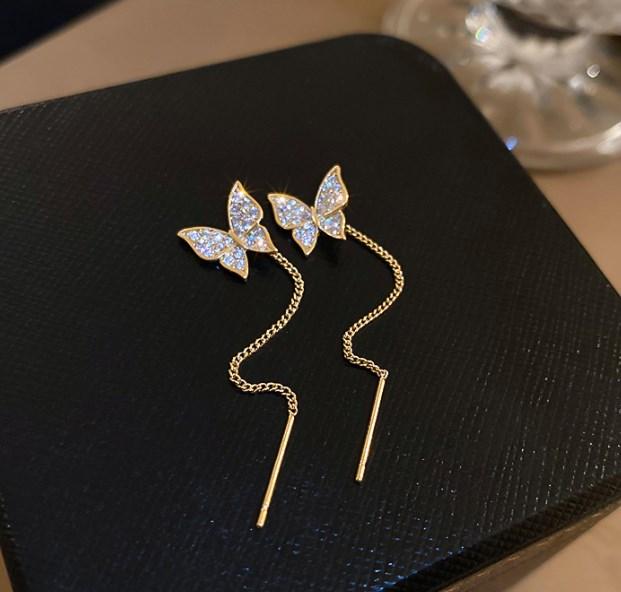 Циркониевые серьги-кисточки с бабочками для женщин Новая мода Роскошный темперамент Фиолетовые серьги-капли Блестящие украшения для вечеринки