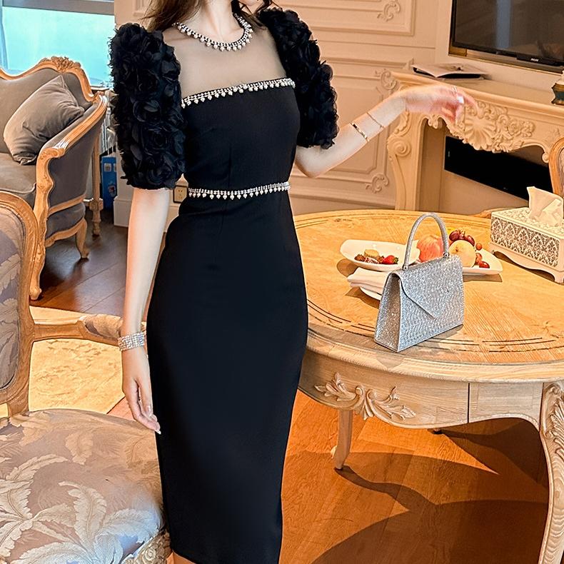 GMXIA Платье Летнее светское платье Sense с круглым вырезом и бисером Белое облегающее длинное платье