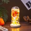 LED Clear Dome Pumpkin Night Light Halloween Pumpkin Figurine In Cloche with LED Light for Home Kitchen Mantel Tabletop Decor