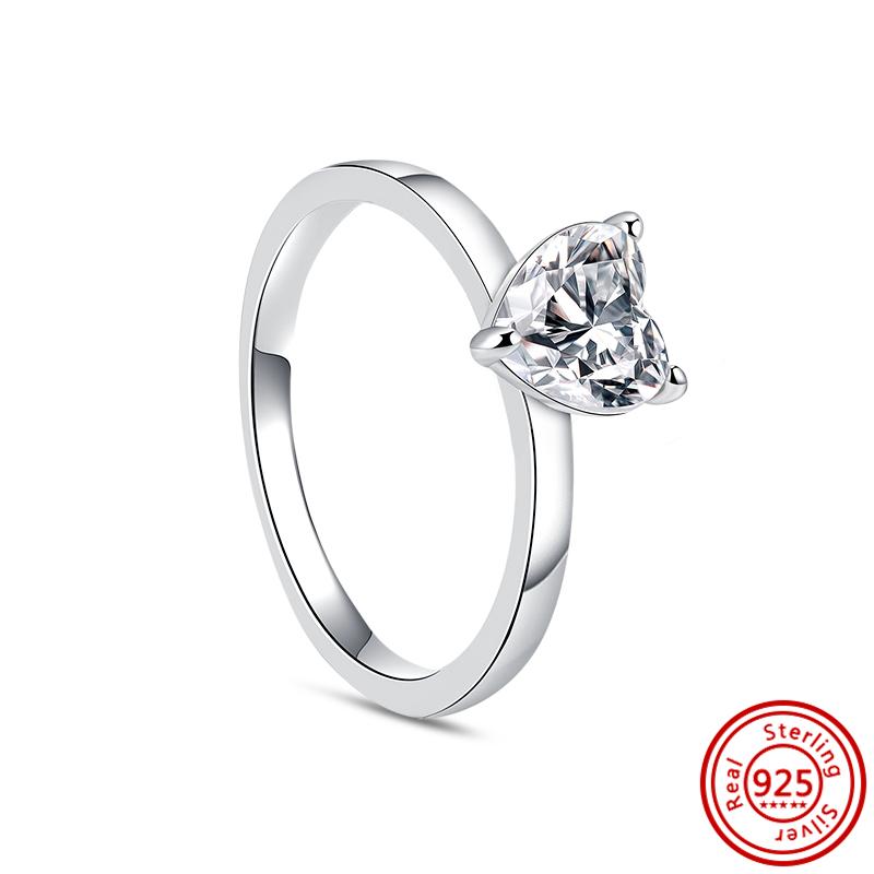 Красное Сердце Кольцо на Палец Сияющие Циркониевые Кольца Сверкающий Циркон Для Женщин 925 Стерлинговая медь Свадьба Помолвка Вечеринка Роскошные Подарки