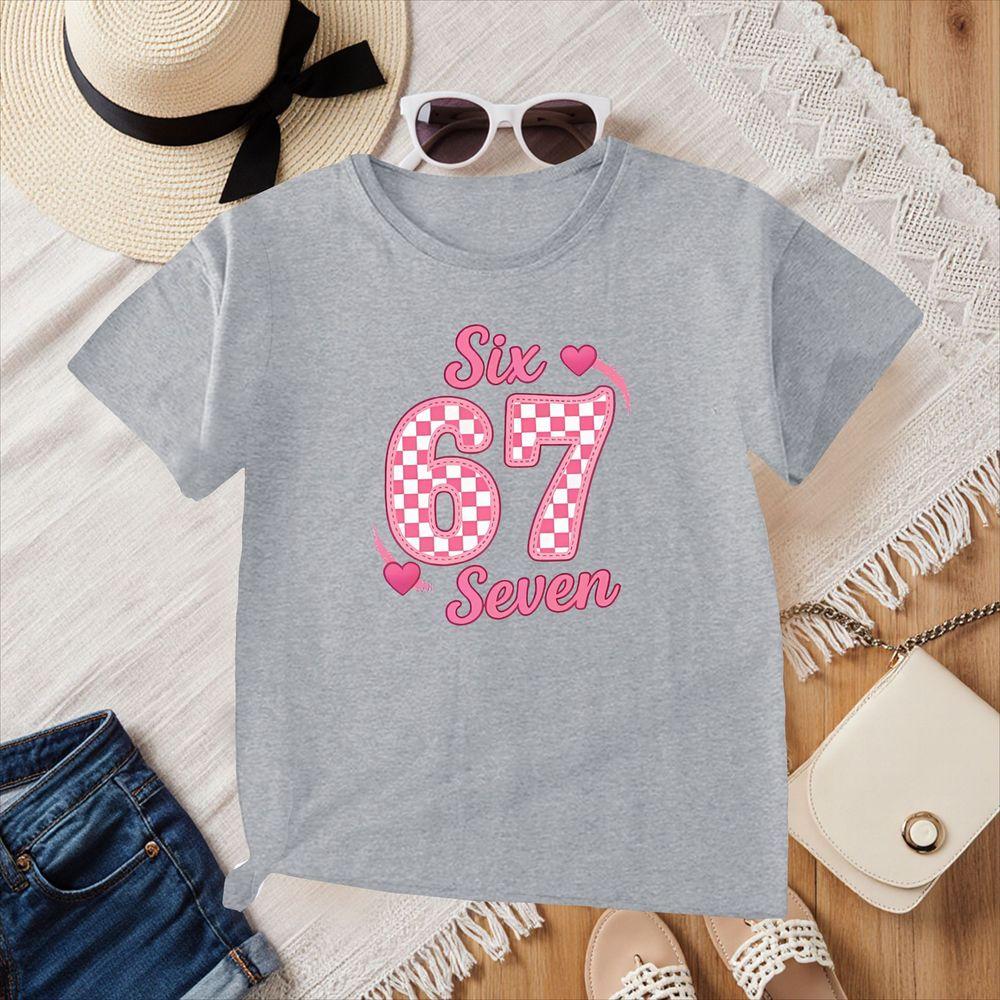 Number 67 Six Seven Graphic T-Shirt Women Summer New Short Sleeve Casual Tops Y2k Cute Heart Casual Short Sleeve Tee for Womens