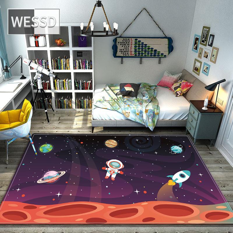 Мультяшный космический ковер для спальни Wasahble Universe Planet коврик для нескользящего милого декора комнаты