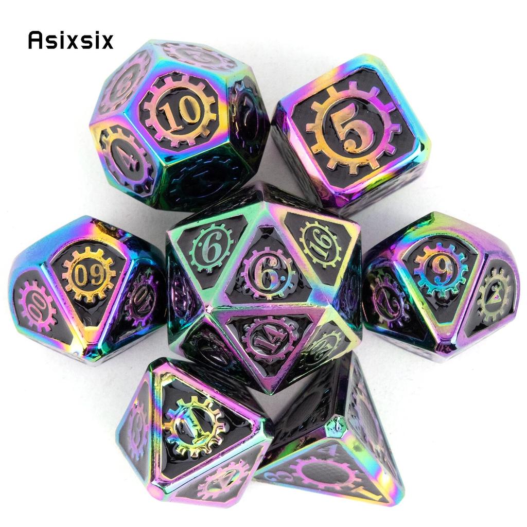 7 шт. красочные зубчатые колеса, металлические кубики, набор твердых металлических многогранных кубиков, подходящий для ролевой игры, настольной игры, карточной игры