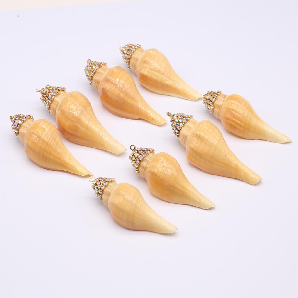 5Pcs Drilled Conch Pendant Artificial Drilling Shell With Diamond Yellow String Snail Pendant For Jewelry Making DIY Necklace Bracelet Accessory