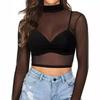 Women's See-Through Mesh Long Sleeve Crop Top