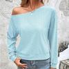 2023 Sexy Diagonal Shoulder Collar Women Blouse Casual Solid Color Autumn Long Sleeve Tops Hollow Out Loose Simple Shirts 28755