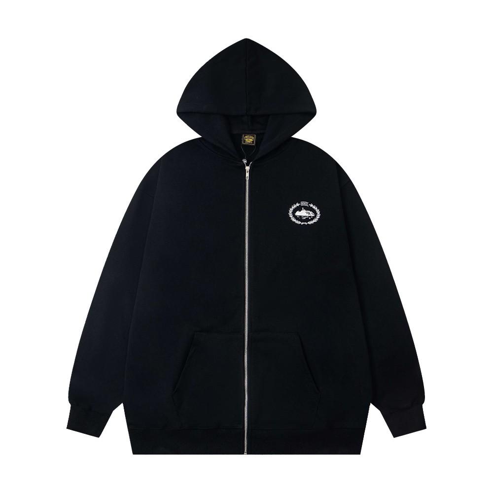 Trendy Alcatraz print hooded sweatshirt for men and women with zip-up jackets