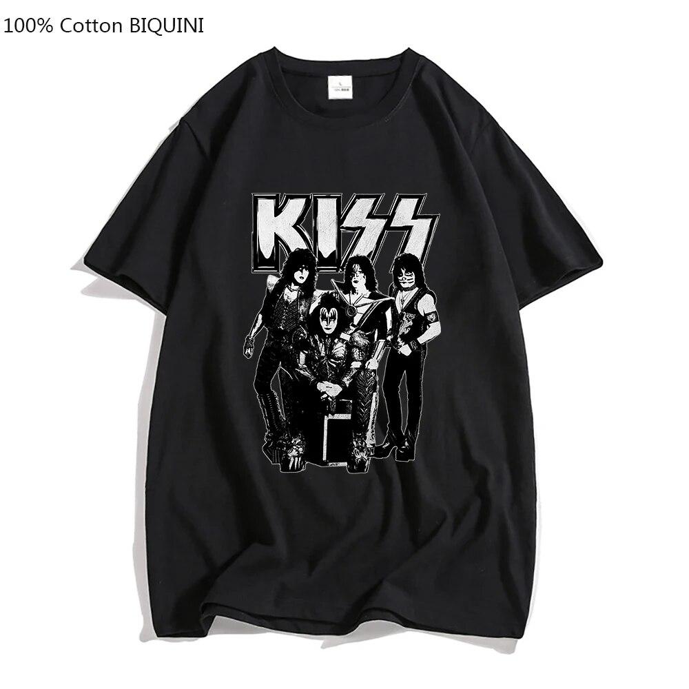 100% Cotton T Shirt Kiss T-shirt Unisex/Women Fashion Oversized Tshirt Tops Tees Summer Unisex Camiseta Heavy Metal Music Band Tees