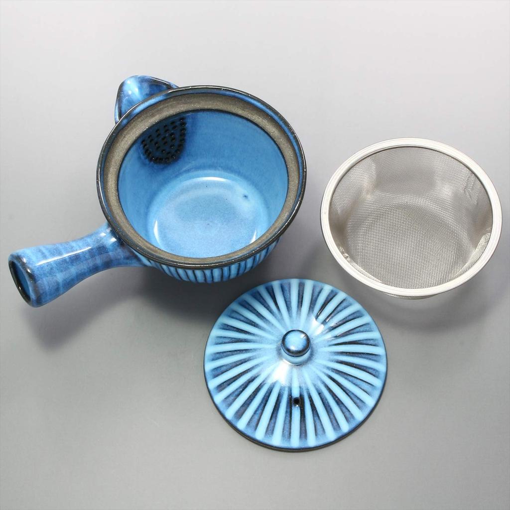 Керамика Хасами Печь Ридзаэмон Синий Резной Чайник с Носиком-Воробьиным Клювом Чай 391088 (с сетчатым фильтром)