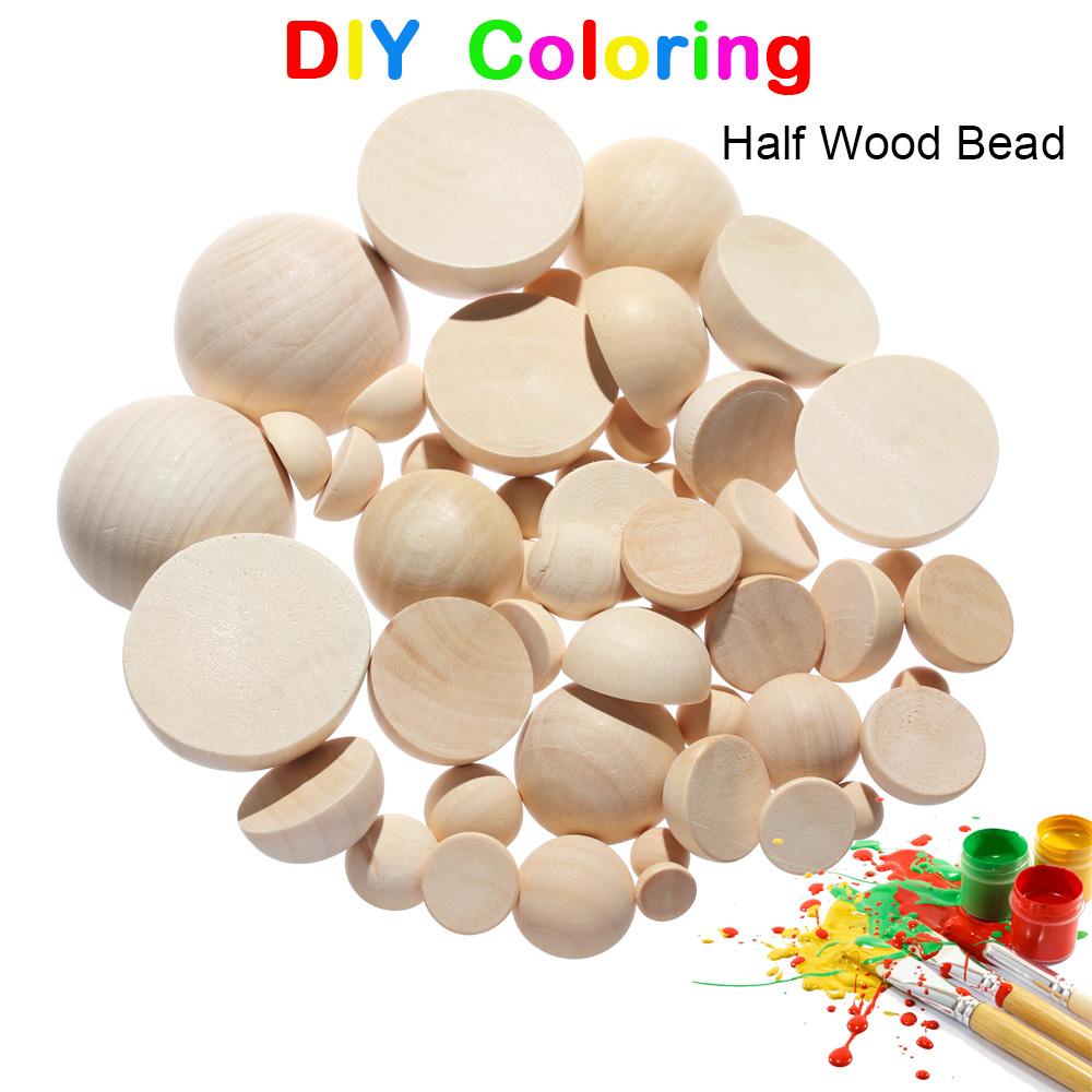 Graffiti Unfinished Accessories Jewelry Making Split Round Balls Half Wooden Beads Half-faced Wood