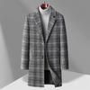 Осенне-зимнее шерстяное пальто мужское средней и длинной длины, деловое повседневное клетчатое хлопковое утолщенное шерстяное пальто