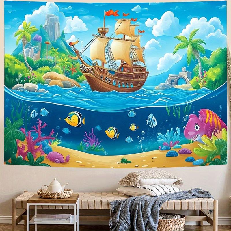 A pirate-themed party banner with a backgroundof a treasure map which is perfect for a birthdaycelebration with a maritime theme