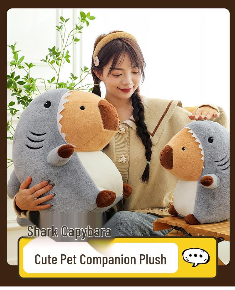 Shark Capybara Plush Toy - Large Cute Animal Doll Pillow for Children and Girls