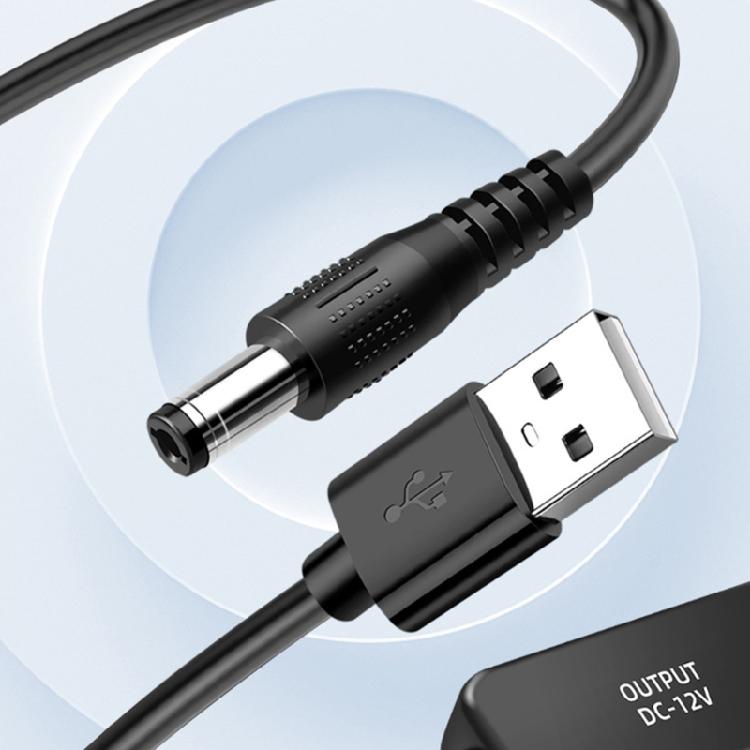 Кабель питания USB-A на бочкообразный разъем DC5521, повышающий преобразование с 5 В до 12 В, длина 47,2 дюйма для совместимых низковольтных устройств