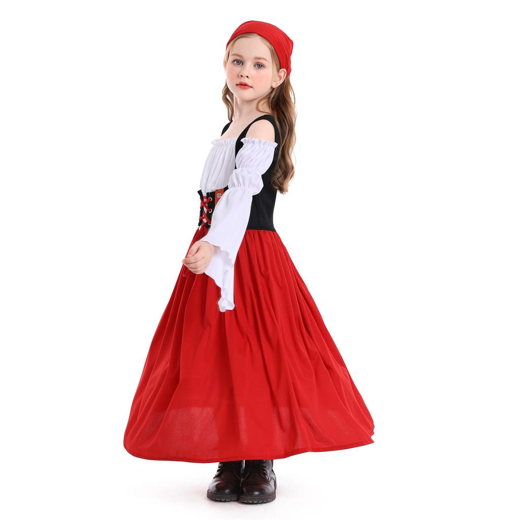 Girl's  Vintage Dress Solid Color Patchwork Cosplay Dresses