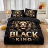 3pcs Lion Black King Printed Chipless Bedding Set Multi Size Bedroom Bedding Holiday Decor Machine Washable