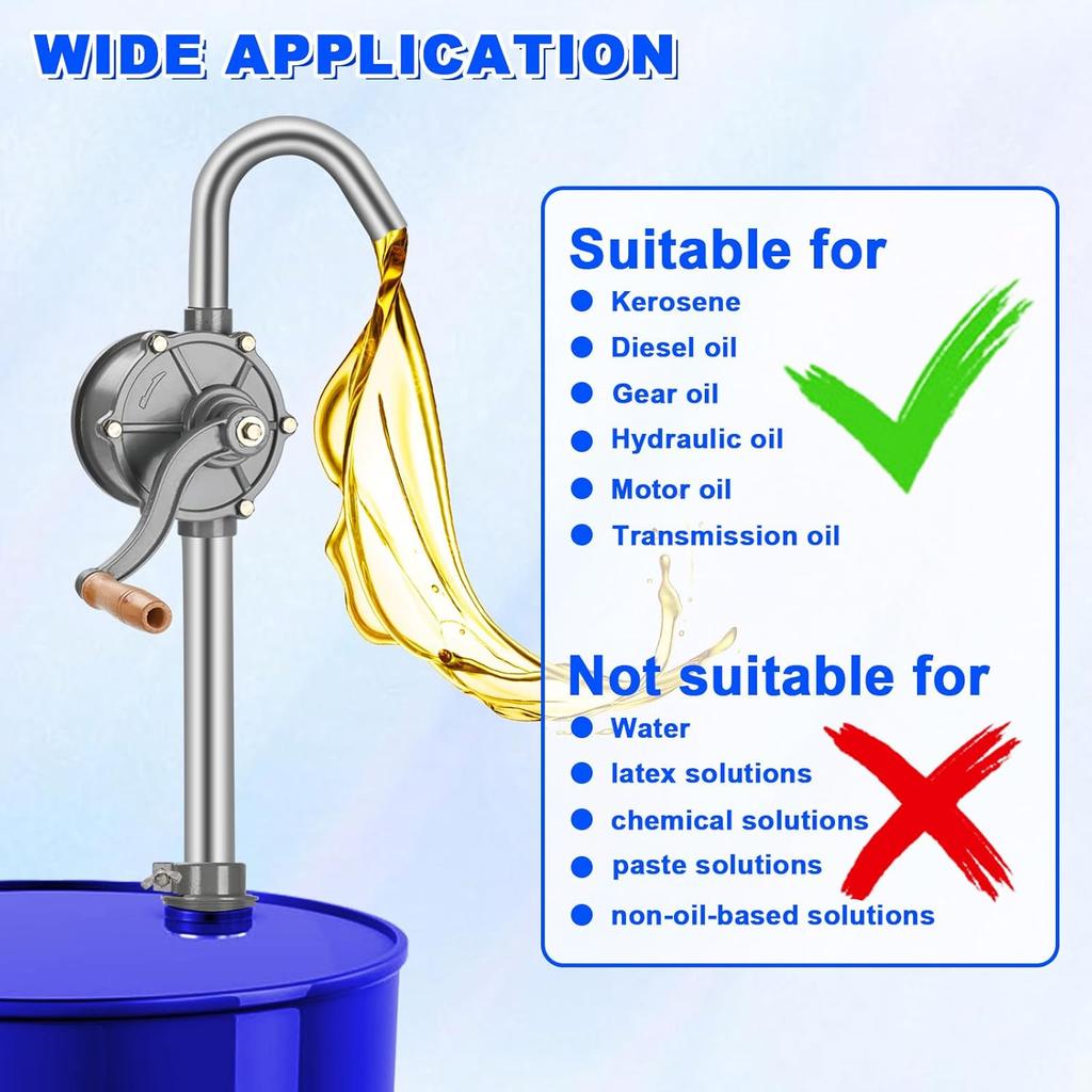 Бочковой насос 55 галлонов, Роторный полностью алюминиевый ручной насос для перекачки для бочек 5-55 галлонов Масло Дизель Керосин