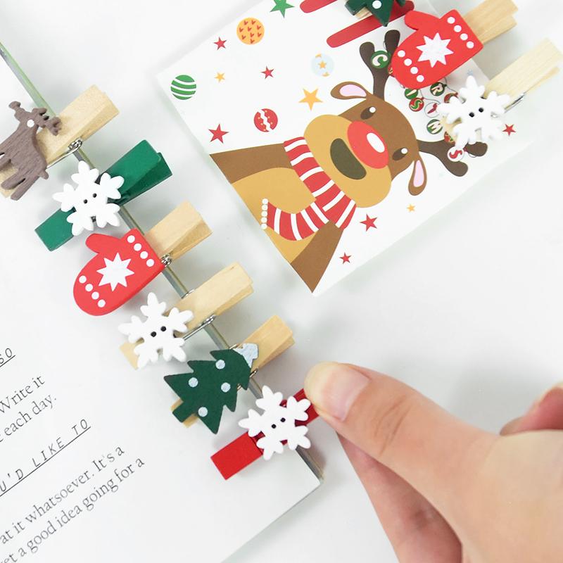 20Pcs Christmas Wooden Clips New Year Party Photo Wall Clip DIY Christmas Ornaments Decoration for Home Xmas Tree Snowflake Pegs