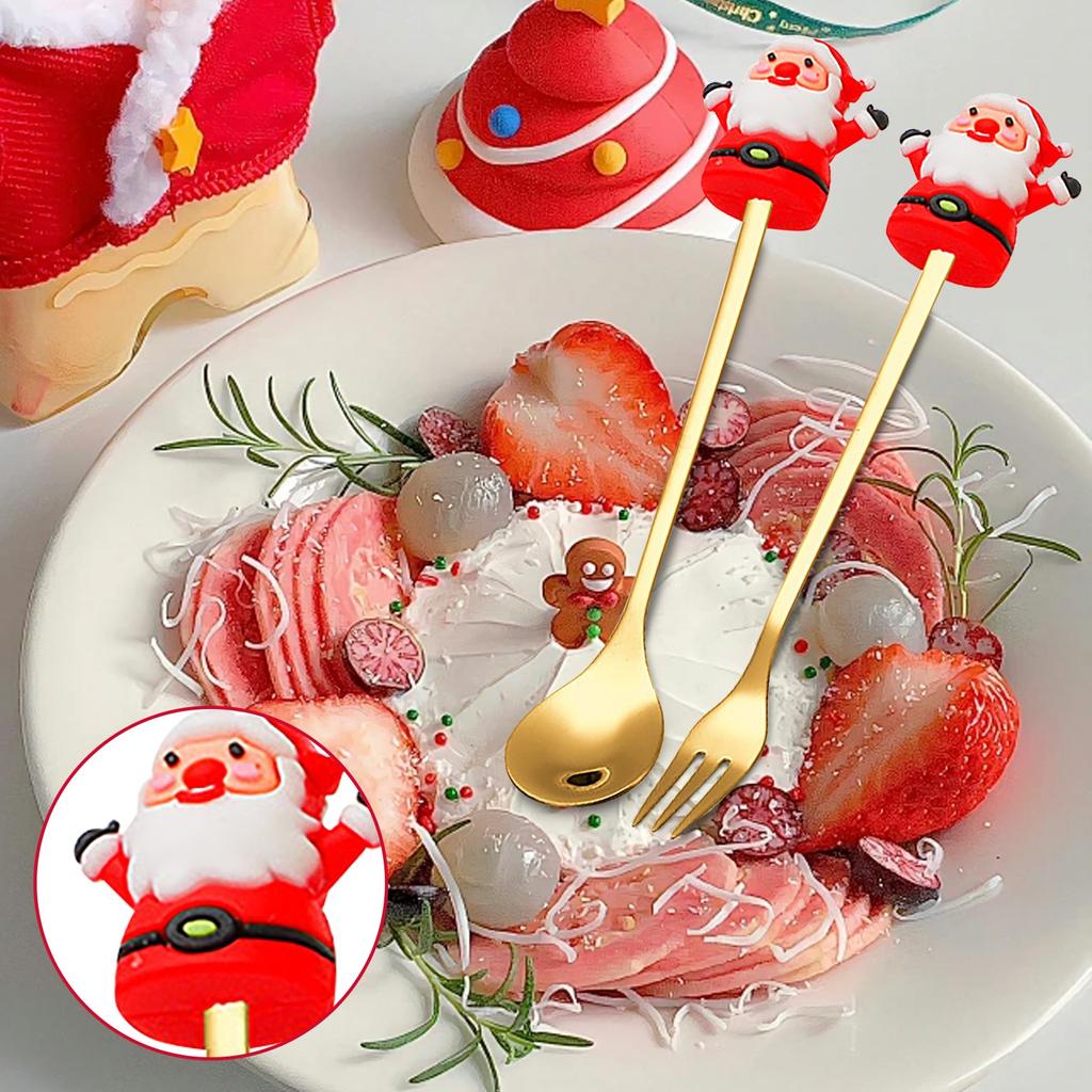 Рождественская ложка Снеговик Ложка Вилка Рождественская елка Десерт Кофейная ложка Фруктовая вилка Мультяшный Клаус Рождественский подарок