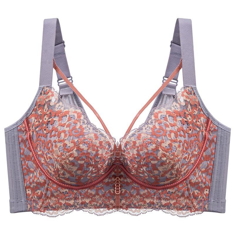 Leopard Lace Bra for Women Sexy Gather and Adjustment Bra Push Up Bra Wide Back Strap Invisible Bra Fancy Underwear