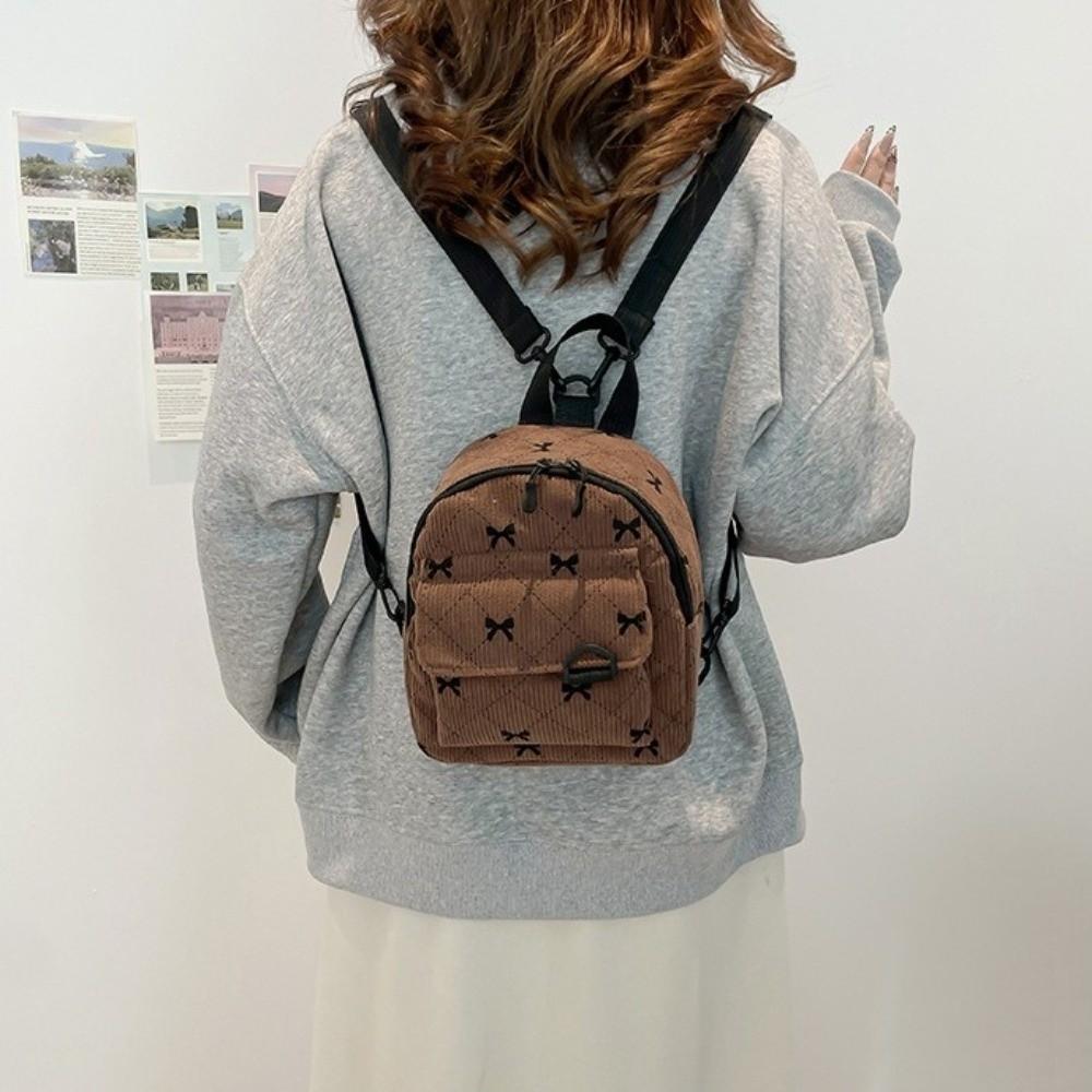 Lightweight Shoulder Bag Corduroy Bow Rucksack Cute Student School Bag Women