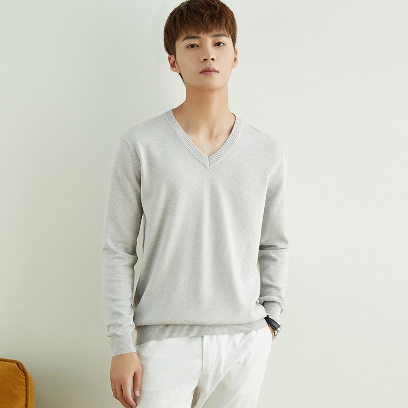 Осенне-зимний мужской вязаный свитер с V-образным и круглым вырезом, простой, в стиле «ветреный полевой», однотонный, деловой свитер.